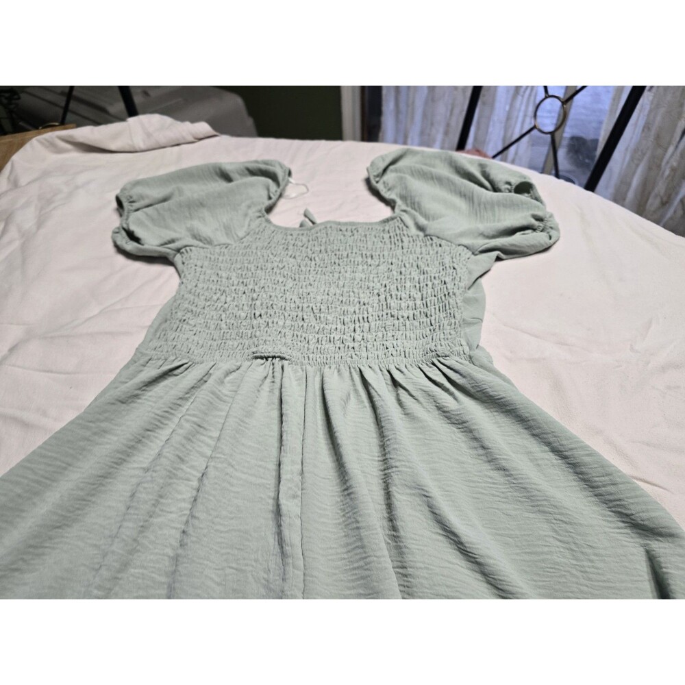 DRESS Streetwear Society L.  Dress Casual Short Puff Sleeve Mint Green - Picture 15 of 16